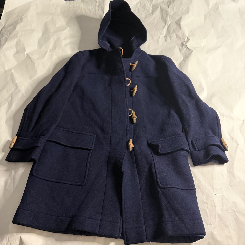 Bogner VTG Wool Duffle Coat Blue Toggle Hoodedโ Quilted Lining Germany Womens 42